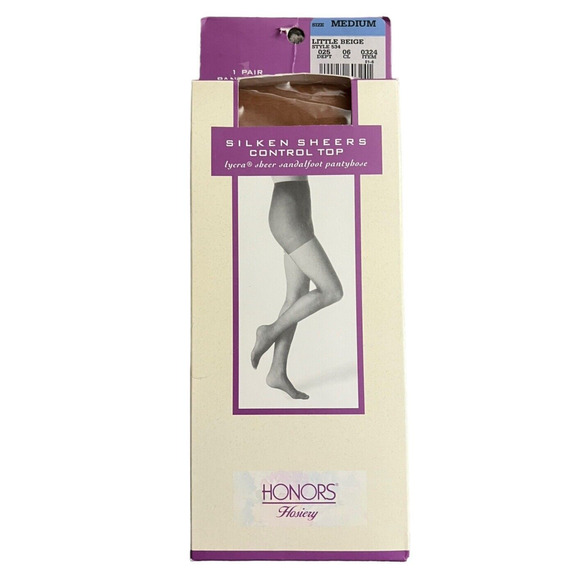 Vintage NEW 1990s Honors Light Beige Sheer Support Light Nylon Pantyhose Medium - Picture 1 of 3